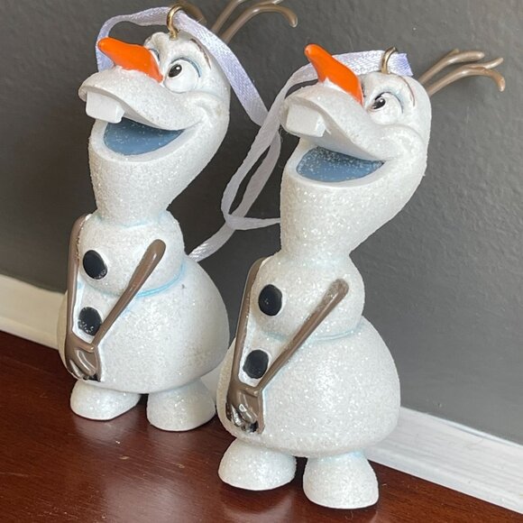 2 Olaf Frozen Hallmark Disney Christmas Ornaments Glitter Snowman 3.5" Solid - Picture 1 of 3